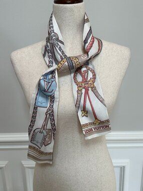 Louis Vuitton Silk Monogram Print Scarf Bandeau Beige Multicolor